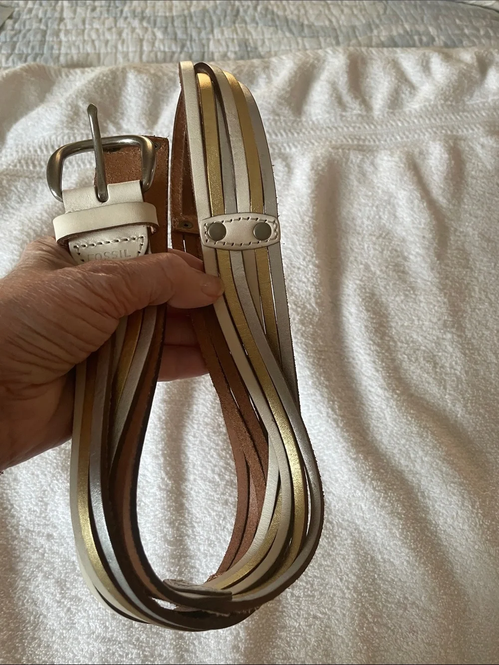 Fossil White Braided Multi Color Boho Belt